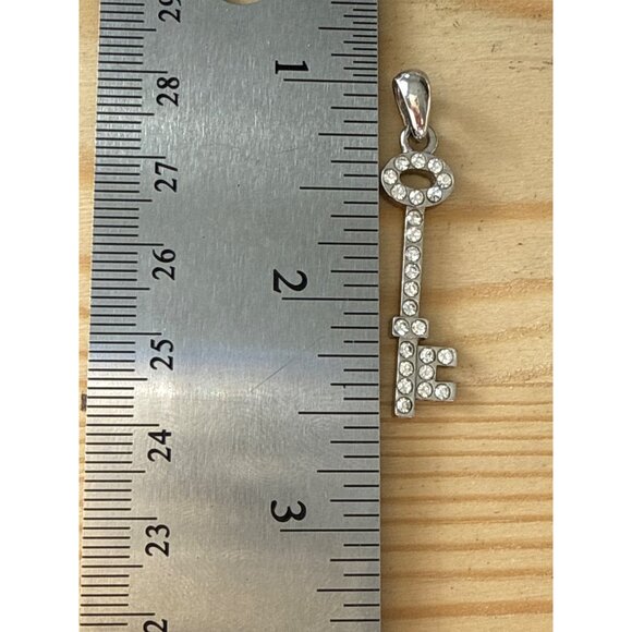 Silver Key Pendant With Clear Rhinestones - Picture 2 of 3